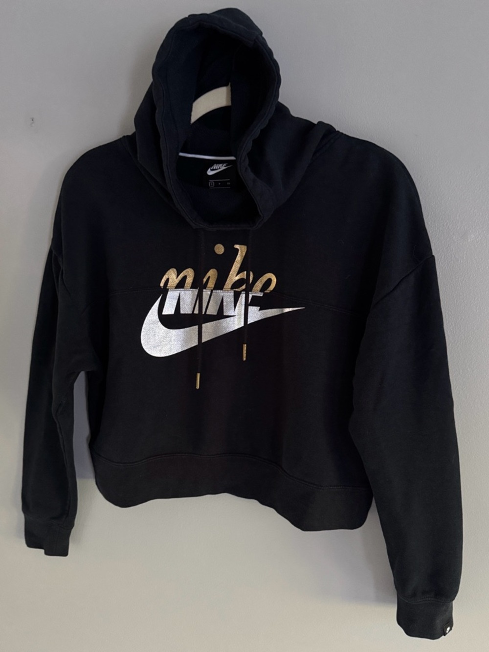 Nike Black Hoodie with Silver Swoosh and Gold Script